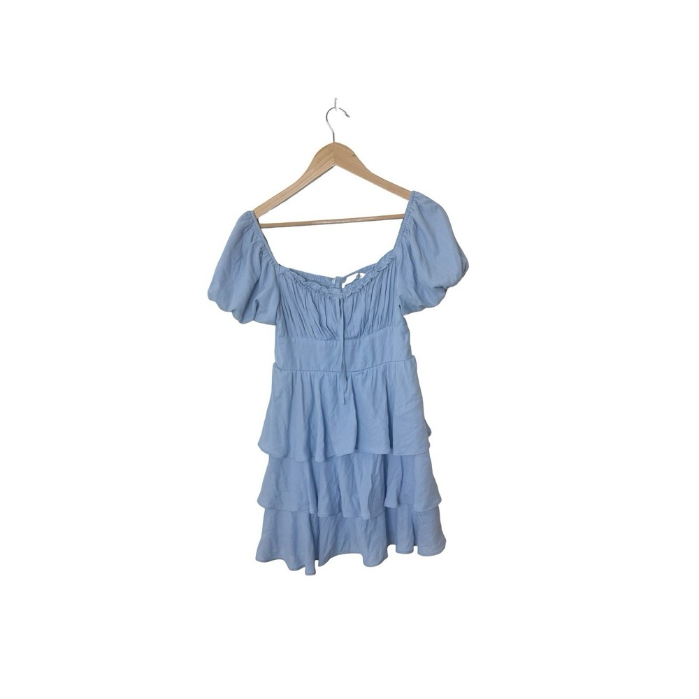 Altar'd State blue puff sleeve milkmaid off shoulder ruffle dress size small